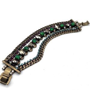 Stella & Dot Women's Triple Chain Rhinestones Bracelet emerald stunning cocktail